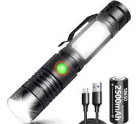 REHKITTZ Torcia LED 2000 Lumen Super Luminosa, 2500 mAh USB Ricaricabile ad Alta Capacità Portatile e Regolabile Torcia Potente, con Base Magnetica e Luce di Lavoro COB