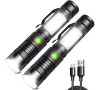 REHKITTZ Torcia LED 2000 Lumen Super Luminosa, 2500 mAh USB Ricaricabile ad Alta Capacità Portatile e Regolabile Torcia Potente, con Base Magnetica e Luce di Lavoro COB(Confezione da 2)