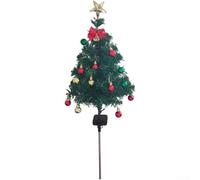 Rehoetom Albero di Natale da esterno alimentato a energia solare, 75 cm, con luci a LED, campane e palline festive, telaio in acciaio impermeabile, decorazione da giardino, cortile o sentiero