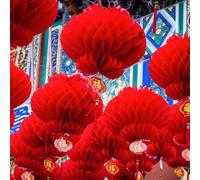 Rehoetom Lanterne a sfera di carta rossa a nido d'ape per decorazioni di Capodanno cinese, resistenti alle intemperie, set di ornamenti per giardino e interni, confezione da 20, 28 x 22 cm