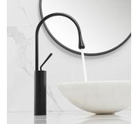 Rehoetom Rubinetto moderno per lavabo da bagno, con miscelatore per acqua calda e fredda, struttura in ottone, per bagno contemporaneo o tradizionale, compatibile con (nero L)