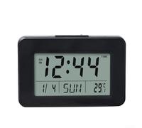 Rehoetom Sveglia digitale con funzione calendario perpetuo, visualizzazione della temperatura interna, con formato orario regolabile, retroilluminazione (nero)