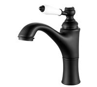 Rehomthy Rubinetto Bagno Lavabo Nero Monocomando Miscelatore Lavabo Bagno con Manopola in Ceramica, Aeratore Removibile, Ottone G3/8