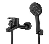 Rehomthy Rubinetto Vasca da Bagno Monocomando con Soffione Doccia e Tubo, Miscelatore Vasca da Bagno con Doccetta, Nero Opaco