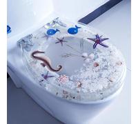 REHOOF Copriwater in Resina con Fiori Veri, Conchiglie E Sabbie, Migliora L'arredamento del Bagno con Effetti 3D, Resistente,Chiusura Ammortizzata,Compatibile con Tipo U/V/O,Tavoletta WC C,42cm*36cm