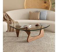 REHOOF Tavolino da caffè Mid-Century Triangolare, Tavolino d'appoggio moderno for Soggiorno/Area Tempo Libero/Patio/Studio, Piano in Vetro, Base in Legno Naturale (Color : A-1, Size : 91 * 65 * 40cm)