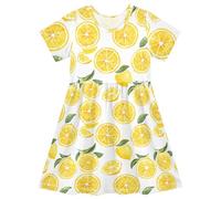Reiacy Abito estivo giallo con stampa a limoni estivi da ragazza a maniche corte abiti casual da spiaggia prendisole per 2-8 anni, Multicolore, 4 anni