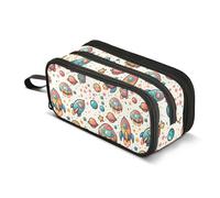 Reiacy Astuccio con astronave in stile cartone animato con astronave con la parola per ragazzi e ragazze, grande capacità, astuccio per penne a 3 scomparti, astuccio per cancelleria, organizer per