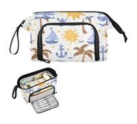 Reiacy Astuccio grande con palma e barca, con manico, per ragazze, ragazzi, donne, ideale per viaggi, scuola, ufficio, regalo