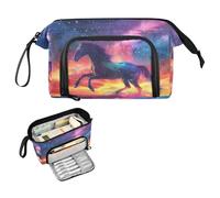 Reiacy Astuccio grande per matite con cavallo, arcobaleno e cielo, grande capacità, con manico, per ragazze, ragazzi e donne, ideale per viaggi, scuola, ufficio, regalo