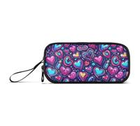 Reiacy Astuccio per matite con motivo a cuore in stile fumetto fluo, grande capacità, con scomparti con cerniera, astuccio per cancelleria per bambini, adolescenti, scuola, Multicolore, Taglia unica,