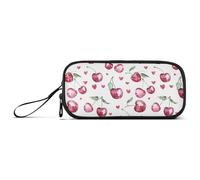 Reiacy Astuccio per matite con stampa di ciliegie e cuore, grande capacità, con scomparti con cerniera, astuccio per cancelleria per bambini e adolescenti a scuola, Multicolore, Taglia unica, regolare