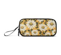 Reiacy Astuccio per matite retrò con margherite gialle e fiori, grande capacità, con scomparti con cerniera, astuccio per cancelleria, per bambini e adolescenti, scuola, Multicolore, Taglia unica,