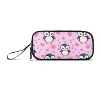 Reiacy Astuccio portamatite con pinguino con cuore, grande capacità, con scomparti con cerniera, astuccio per cancelleria per bambini, adolescenti, scuola, Multicolore, Taglia unica, regolare