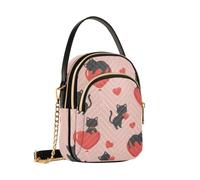 Reiacy Black Cat Love Borsa a tracolla da donna, con catena staccabile, borsa a tracolla per telefono
