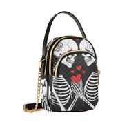 Reiacy Borsa a tracolla con due cuori scheletri da donna, borsa a tracolla staccabile con catena per telefono borsa a tracolla portafoglio