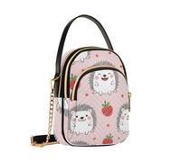 Reiacy Borsa a tracolla da donna, con catena staccabile, con motivo di mele e riccio, morbida, colore: rosso