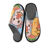 Reiacy Capybara Axolotl Eat Watermelon House Pantofole per donne e uomini, antiscivolo, per interni ed esterni, calde pantofole da casa, Capybara Axolotl Mangia anguria, 5.5/6 UK, Moderno