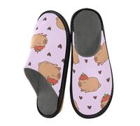 Reiacy Capybara, pantofole da casa con motivo a fragola, per donne e uomini, antiscivolo, per interni ed esterni, calde pantofole da casa, Capibara - Cappello con fragole, 6.5/7 UK, moderno