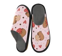 Reiacy Capybara, pantofole da casa con pompon a forma di cuore, per donne e uomini, antiscivolo, per interni ed esterni, calde pantofole da casa, Capybara - Pom-pom a forma di cuore, 5.5/6 UK, moderno
