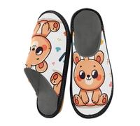 Reiacy Graziose pantofole da casa con orsetto in stile cartone animato con la parola per donne e uomini, pantofole antiscivolo per interni ed esterni, calde pantofole da casa, Carino Orso Cartoon Con