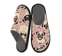Reiacy Happy Pug Dog Pink House Pantofole per donne e uomini, antiscivolo, per interni ed esterni, pantofole calde, Happy Pug Dog Rosa, 6.5/7 UK, moderno