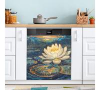 Reiacy Pannello per lavastoviglie, coperchio magnetico per lavastoviglie con loto luminoso Van Gogh per porta anteriore, decorazione artistica da cucina, decalcomania magnete per frigorifero 58 cm x