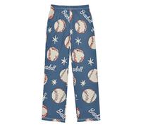 Reiacy Pantaloni del pigiama da bambino, motivo con palle da baseball, stelle, morbidi, per bambini, con stampa divertente e unica, con tasche, 6-14 anni, Multicolore, 13-14 Anni