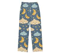 Reiacy Pantaloni del pigiama da bambino, motivo luna, stelle, nuvole, morbidi, per bambini, con stampa divertente e unica, con tasche, 6-14 anni, Multicolore, 13-14 Anni