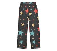 Reiacy Pantaloni del pigiama da ragazzo, con stelle, morbidi, per bambini, con stampa divertente e unica, con tasche, 6-14 anni, Multicolore, 6-8 Anni