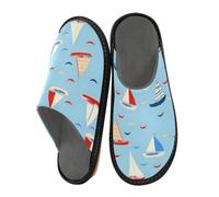 Reiacy Pantofole da casa con motivo a piccole barche per donne e uomini, pantofole antiscivolo per interni ed esterni, calde pantofole da casa, Modello Piccole Barche, 9/10 UK, moderno