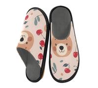 Reiacy Pantofole da casa con viso di orso e ciliegia, per donne e uomini, antiscivolo, per interni ed esterni, calde pantofole da casa, Design con volto di orso e ciliegia, 4/5 UK, moderno