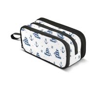 Reiacy Piccolo astuccio blu con navi per ragazzi e ragazze, grande capacità, astuccio a 3 scomparti, astuccio per cancelleria, organizer per pennarelli, per scuola, ufficio, lavoro
