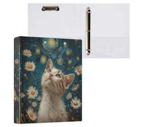 Reiacy Raccoglitore ad anelli, Cat Van V Gogh, 3 anelli, formato A4, con clip per 200 fogli, organizer per documenti con anelli a D, per casa, scuola, ufficio
