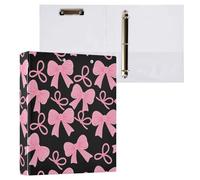 Reiacy Raccoglitore ad anelli, con fiocchi rosa neri, 3 anelli, formato A4, con clip per 200 fogli, organizer per documenti con anelli a D, per casa, scuola, ufficio