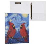 Reiacy Raccoglitore ad anelli, formato A4, con 3 anelli, motivo Starry Night Cardinal, con clip per 200 fogli, organizer per documenti con anelli a D, per casa, scuola, ufficio