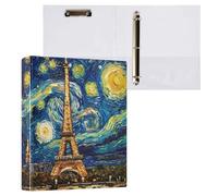 Reiacy Raccoglitore ad anelli, Torre Eiffel Van V Gogh, 3 anelli, formato A4, con clip per 200 fogli, organizer grande con anelli a D, per casa, scuola, ufficio