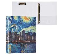Reiacy Raccoglitore ad anelli, Van V Gogh Starry City a 3 anelli, formato A4, con clip per 200 fogli, organizer per documenti con anelli a D, per casa, scuola, ufficio
