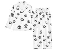 Reiacy Set pigiama in raso da bambina, motivo zampe d'orso, a maniche lunghe, con bottoni, camicie e pantaloni, 5-6 anni, Multicolore, 5 Years