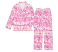 Reiacy Set pigiama in raso, motivo squame di sirena magica, per bambine e ragazze, a maniche lunghe, con bottoni, camicie e pantaloni, 5-6 anni, Multicolore, 13 Years