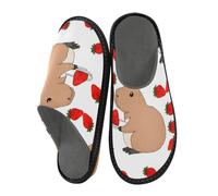 Reiacy Simpatico Capybara Animal Holding Juicy Strawberry House pantofole per donne e uomini, pantofole antiscivolo per interni ed esterni, pantofole calde pantofole da casa, Carino Capibara Animale