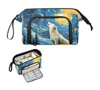 Reiacy Van V Gogh Wolf Howling - Astuccio grande per matite con manico, astuccio portapenne per ragazze, ragazzi e donne, ideale per viaggi, scuola, ufficio, regalo