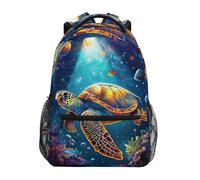 Reiacy Zaino per la scuola, zaino per computer portatile da 15,6 pollici, da donna e bambini, colorato, con tartaruga marina e luna, zaino leggero e casual, per viaggi e lavoro