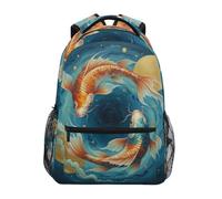 Reiacy Zaino per la scuola, zaino per computer portatile da 15,6 pollici, da donna, per bambini, zen, koi, pesce luna, leggero, casual, per viaggi e lavoro