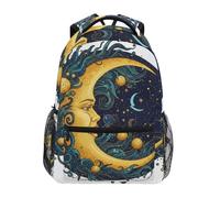 Reiacy Zaino per la scuola, zaino per computer portatile da 15,6 pollici, per donne e bambini, motivo luna, arte mistica, leggero, casual, per viaggi e affari
