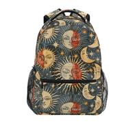 Reiacy Zaino per la scuola, zaino per computer portatile da 15,6 pollici, zaino da donna e bambini, con sole e luna, oro e rosso, leggero zaino casual per ragazze e ragazzi, viaggi e affari