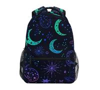 Reiacy Zaino per la scuola, zaino per computer portatile da 15,6 pollici, zaino da donna e bambini, con luna celestiale al neon, zaino leggero casual per ragazze e ragazzi, viaggi e lavoro