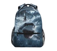 Reiacy Zaino per la scuola, zaino per computer portatile da 15,6 pollici, zaino da donna e bambini con squalo feroce, zaino leggero casual per ragazze ragazzi viaggi e lavoro