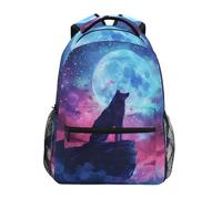 Reiacy Zaino per la scuola, zaino per computer portatile da 15,6 pollici, zaino da donna e bambini con motivo astratto con lupo e luna, zaino leggero e casual per ragazze e ragazzi, viaggi e affari