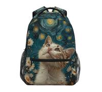 Reiacy Zaino per la scuola, zaino per computer portatile da 15,6 pollici, zaino da donna e bambini, con gatto Van V Gogh, zaino leggero casual per ragazze ragazzi viaggi e lavoro